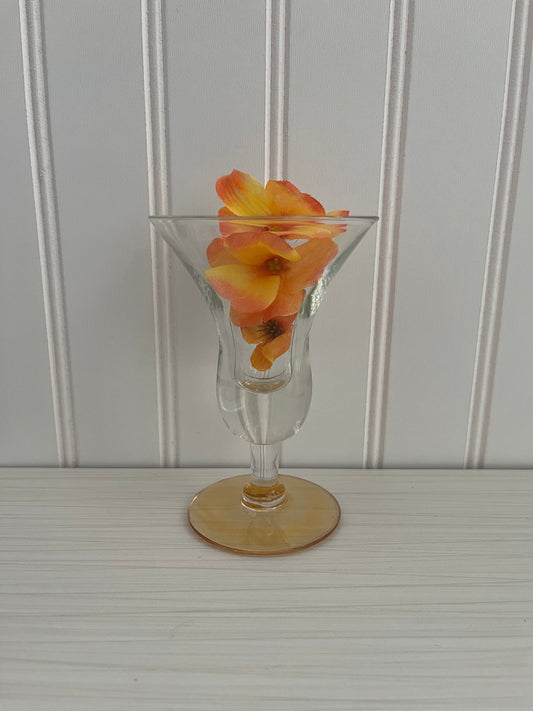 Vintage Iridescent Cordial Glass | Tulip-Shaped Aperitif or Digestive Glass with Amber Base | 5” High