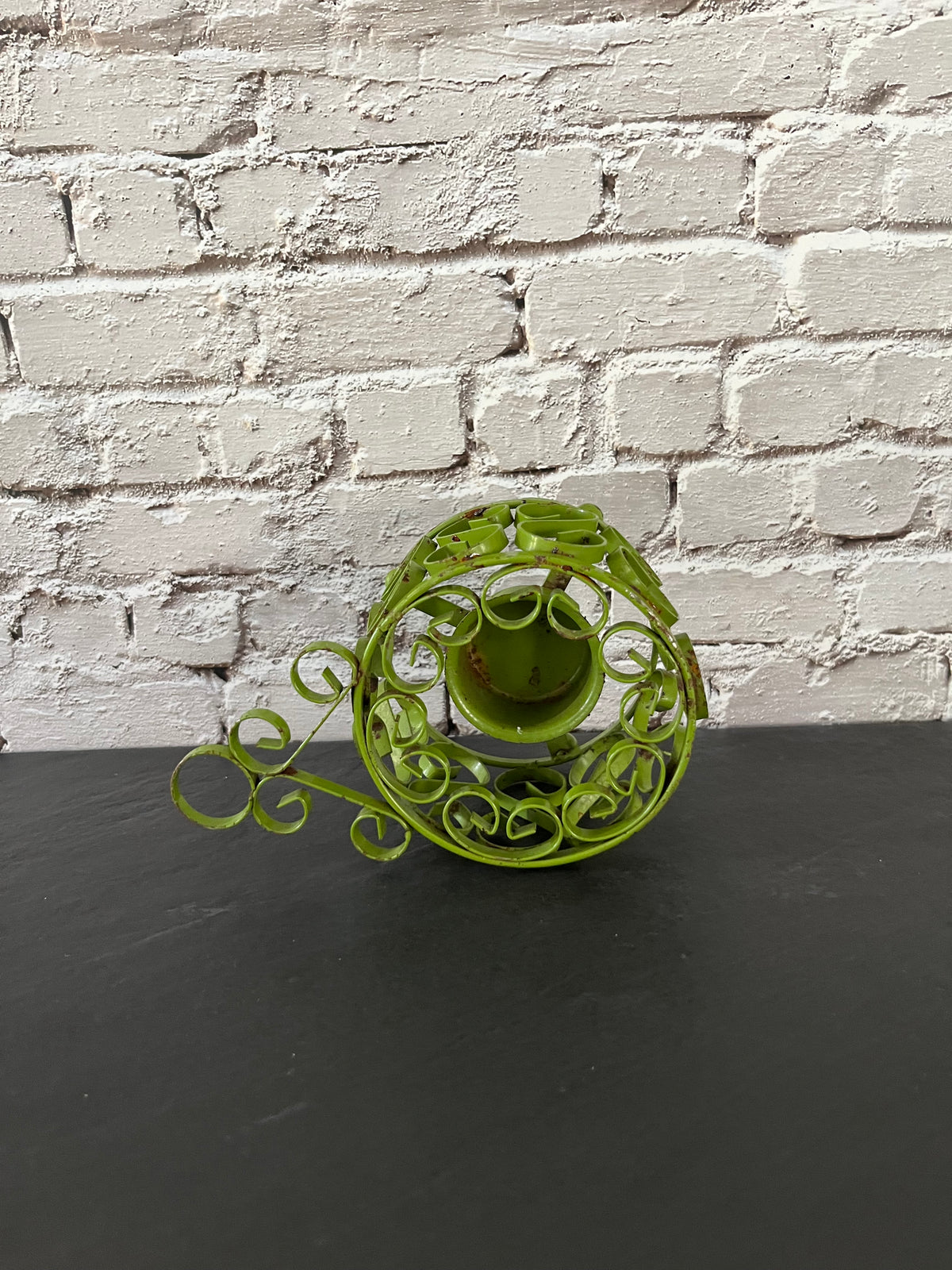 Vintage c1970s Green Metal Scrollwork Votive Candle Holder | Clover Cottage Collection