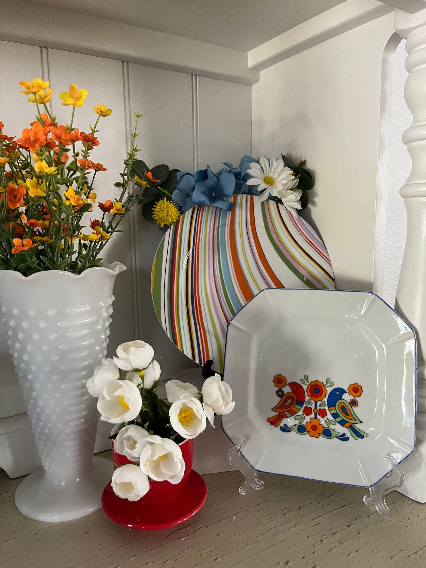 Memphis Design / Postmodern Pattern 
Vintage Style Echo Design Marble Swirl Salad Plates — Set of 2 Vibrant Stripe Plates