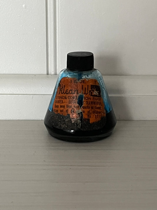 Vintage 1950’s Stencil Correction Fluid Small Glass Display Ink Style Jar Bottle No. 3271 | Blue Black Office Apothecary Décor