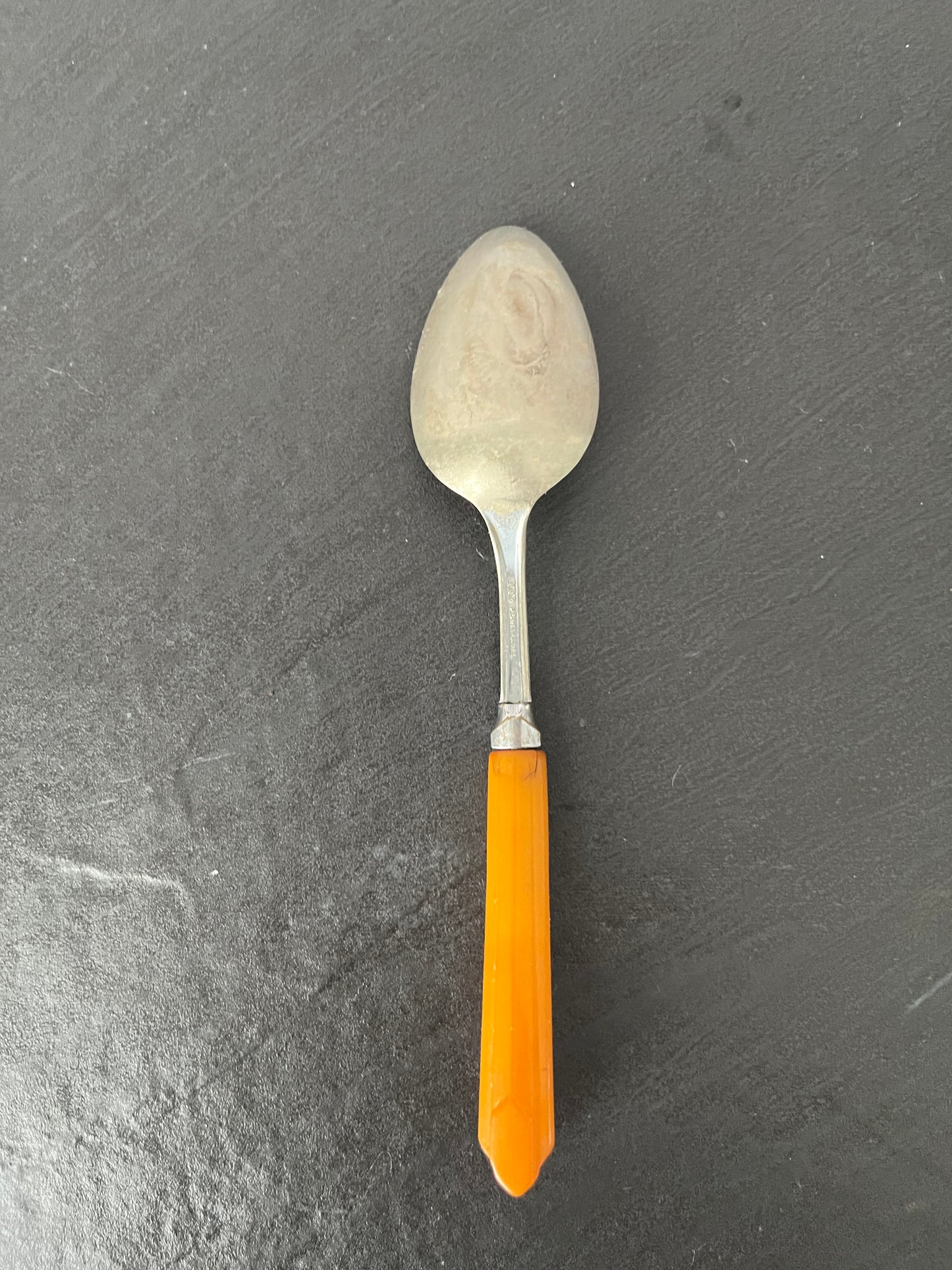 Vintage 1940’s Art Decom Butterscotch Bakelite Handle Single Spoon – NSC Perm Brite Royal Stainless Flatware