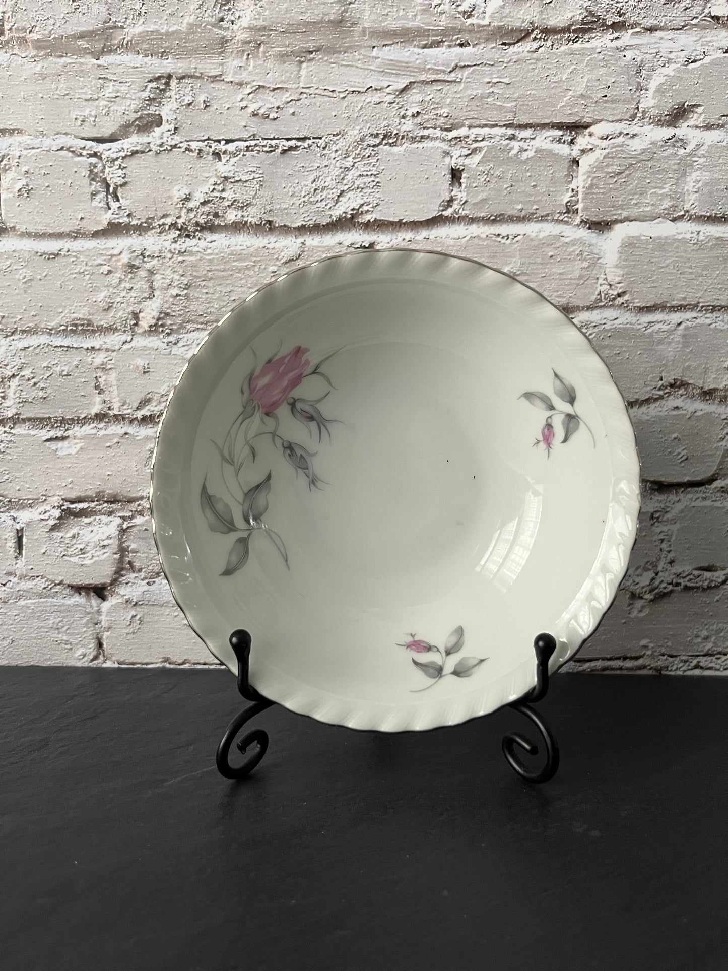 Vintage 1960s Bohemia Ceramic “Theresa” 5” Berry Bowls – Pink Rose Floral – Made in Czechoslovakia – Set of 3
