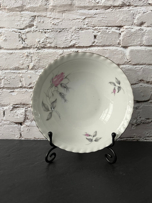 Vintage 1960s Bohemia Ceramic “Theresa” 5” Berry Bowls – Pink Rose Floral – Made in Czechoslovakia – Set of 3