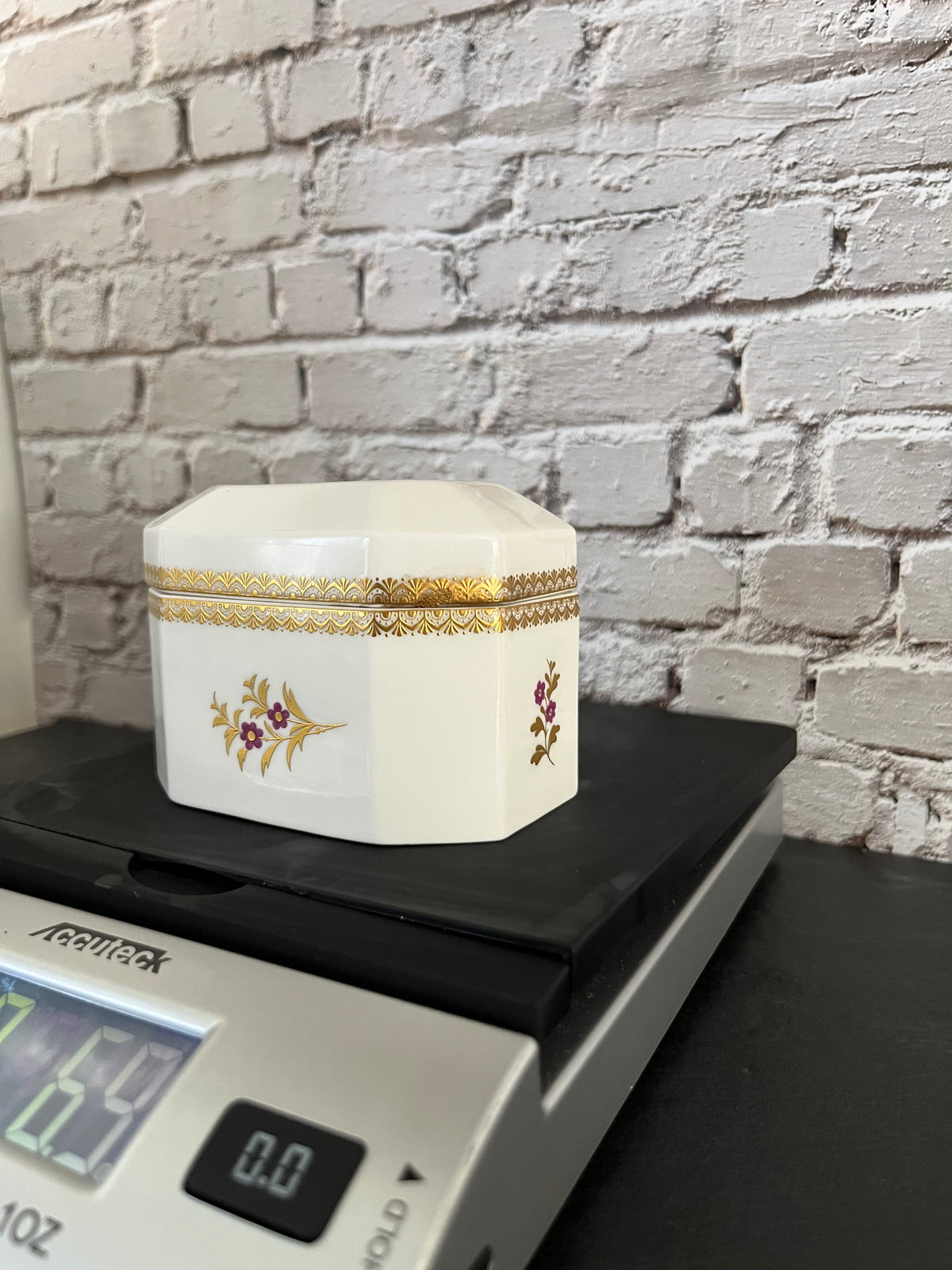 Royal Worcester Purple & Gold Floral Trinket Box – Bone China, Pattern 3853