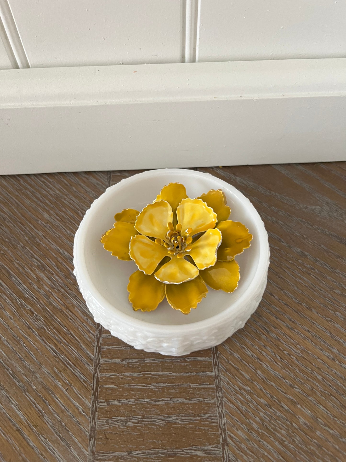 Vintage 1970s Avon Love Nest White Milk Glass Soap Trinket Dish - Elegant Embossed Floral Design