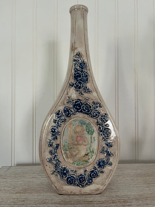 Vintage 1964 Italrosa Cherub Cameo Vase C. Serchi Wine Decanter  - Made in Italy