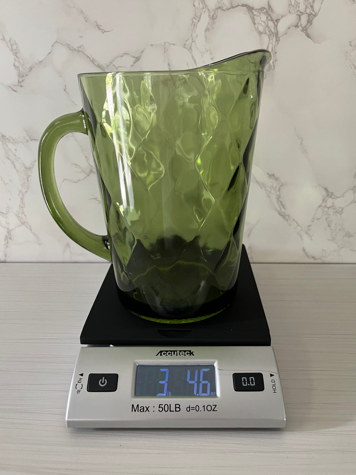 Vintage Hazel Atlas Avocado Green Diamond Glass Pitcher – 1960s