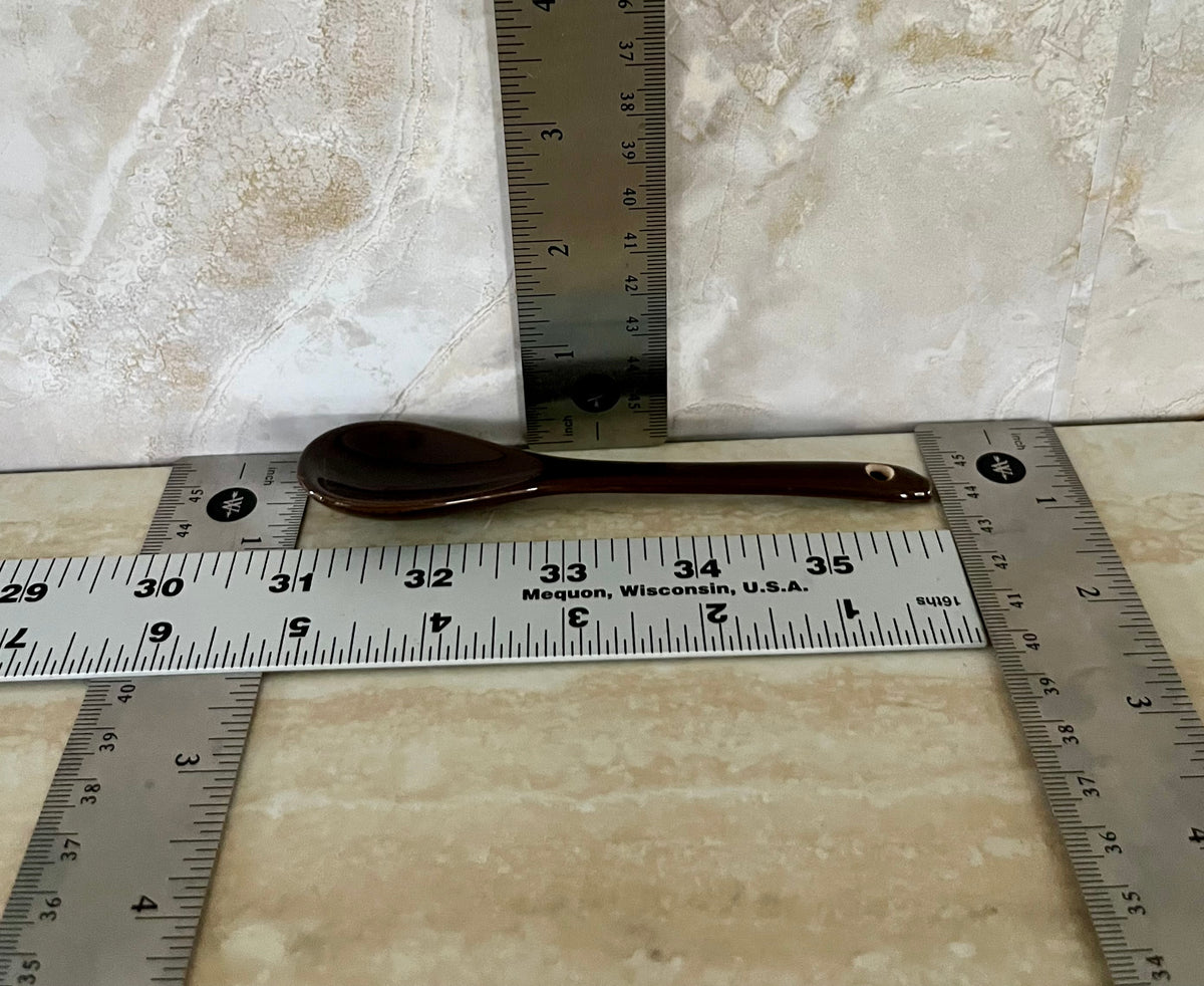 Vintage Style Chocolate Brown  Ceramic Spoon – 4” Condiment / Demitasse Spoon – Retro Kitchen Accent