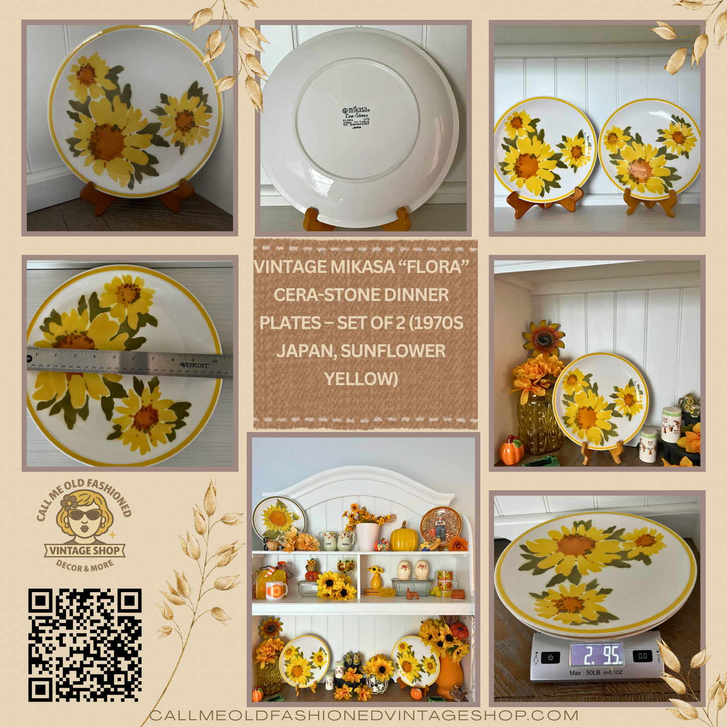 Vintage Mikasa Dolly  “Flora” Cera-Stone Dinner Plates – Set of 2 (1970s Japan, Sunflower Yellow)