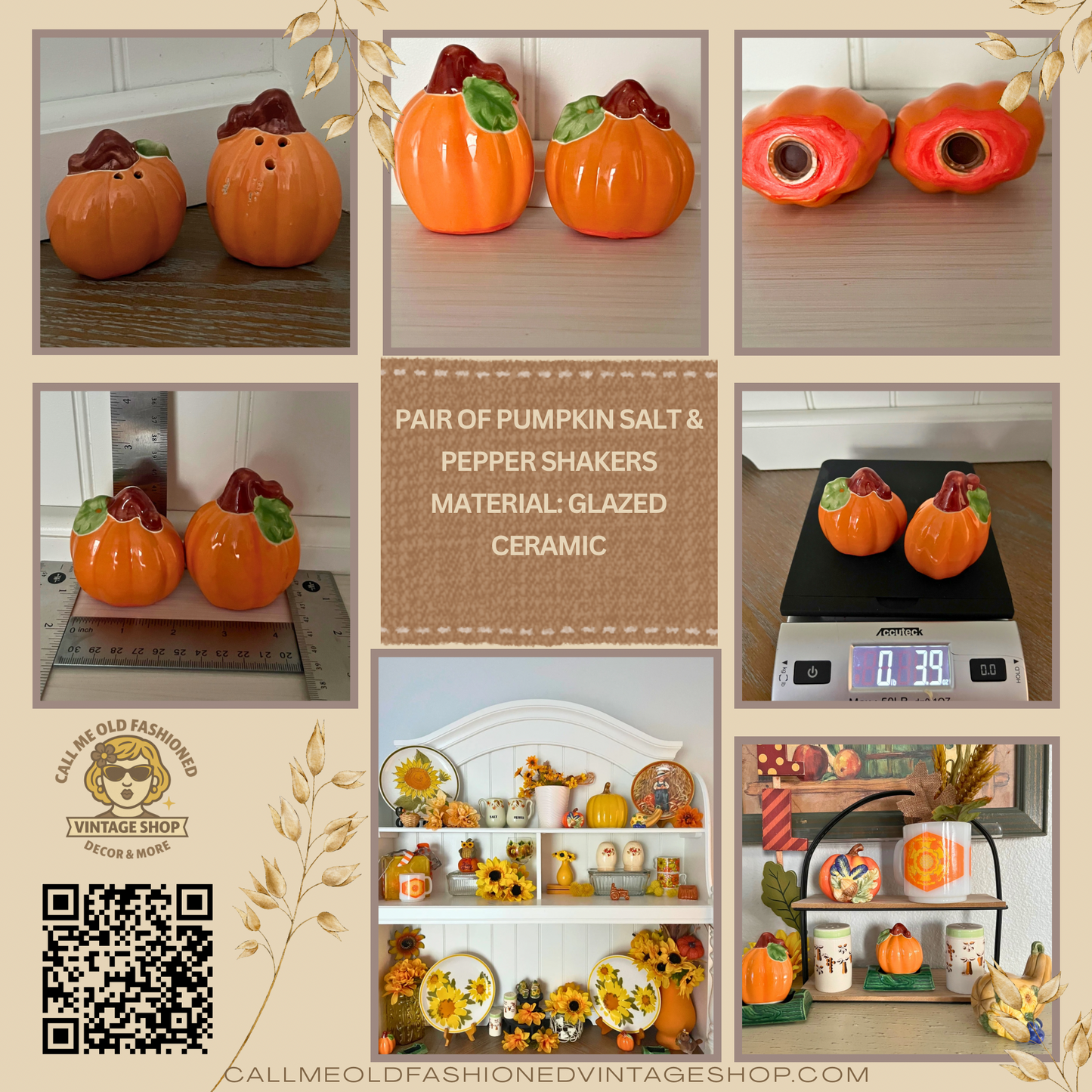 Pair of Vintage Pumpkin Salt & Pepper Shakers
Material: Glazed Ceramic