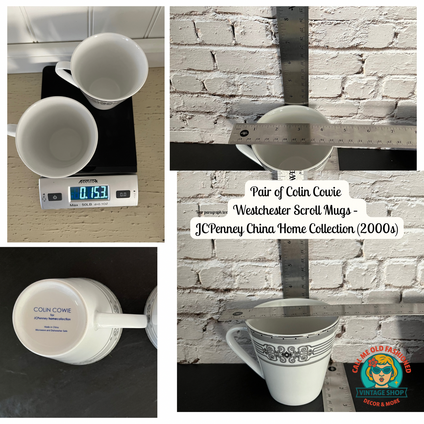 Pair of Art Deco Style Colin Cowie Westchester Scroll Mugs – JCPenney China Home Collection (2000s)
