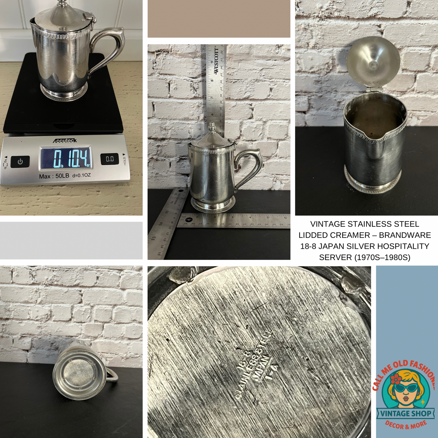 Vintage Stainless Steel Lidded Creamer – Brandware 18-8 Japan Silver Hospitality Server (1970s–1980s)