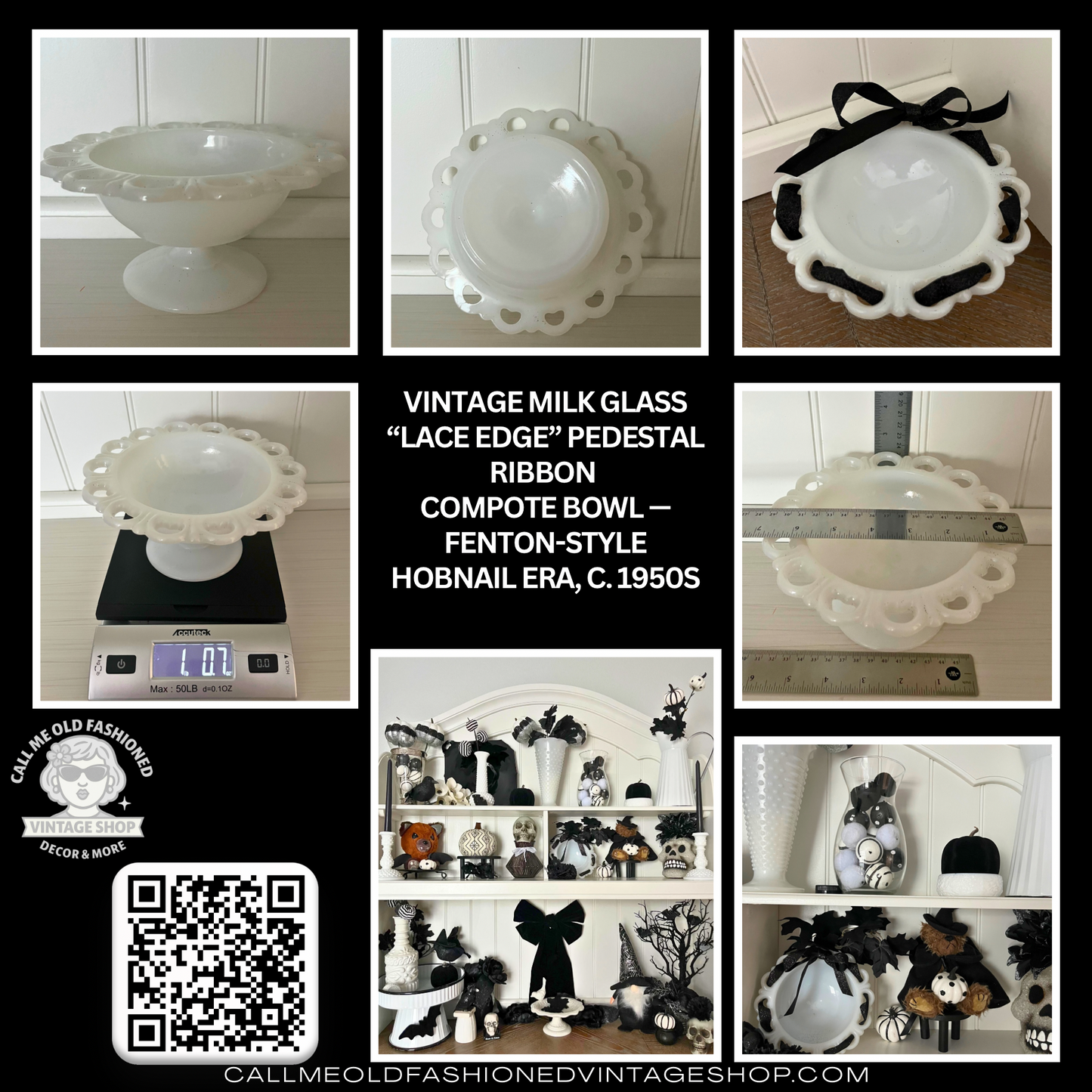 Vintage Milk Glass “Open Edge” Pedestal Ribbon Compote Bowl —  Anchor Hocking Era, c. 1950s