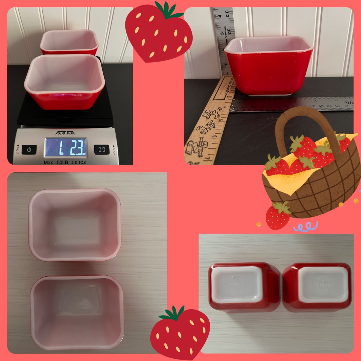 Vintage Pyrex #0501 Small 1.5 Cup RED Refrigerator Dish Containers (No Lids) - Classic Kitchen Collectibles