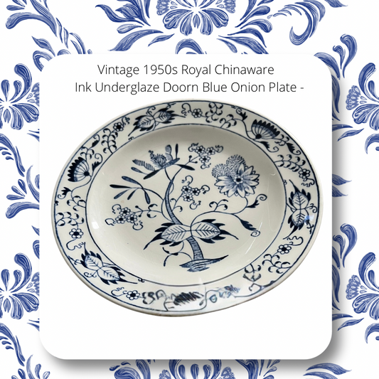 Vintage 1950s Royal Chinaware  Ink Underglaze Doorn Blue Onion Plate - 7 Inches