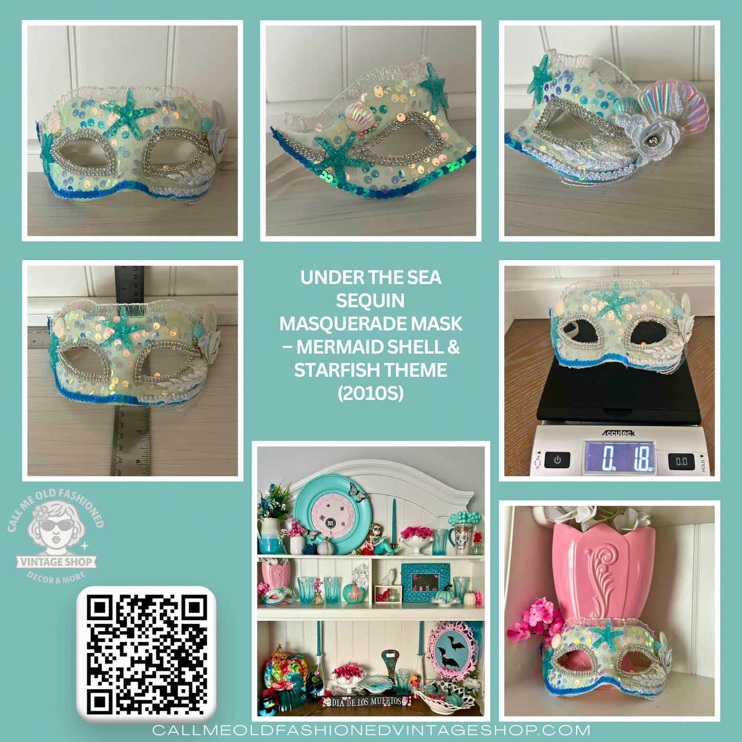 Under the Sea Sequin Masquerade Mask – Mermaid Shell & Starfish Theme (2010s)