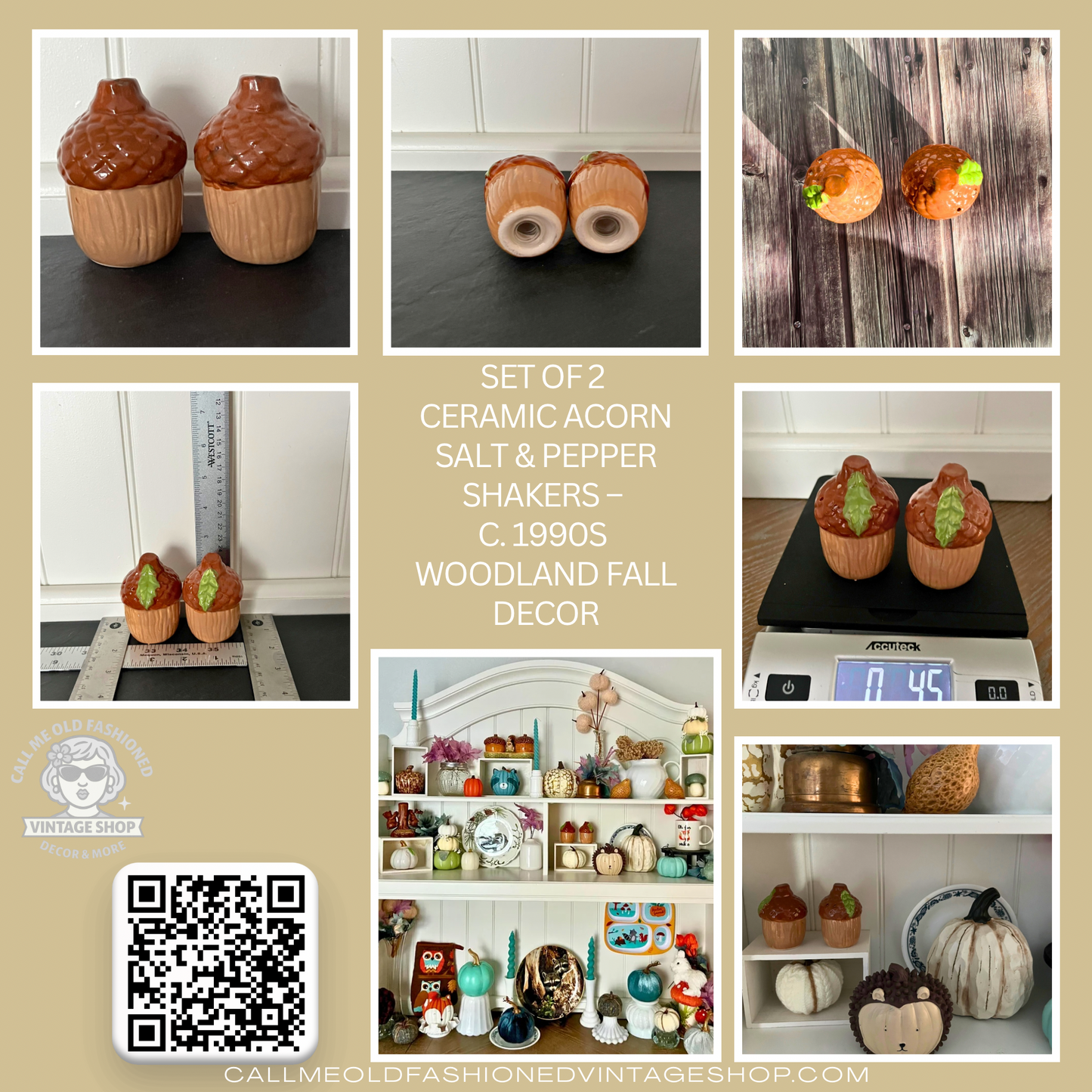 Set of 2 Ceramic Acorn Salt & Pepper Shakers – c. 1990s Woodland Fall Decor