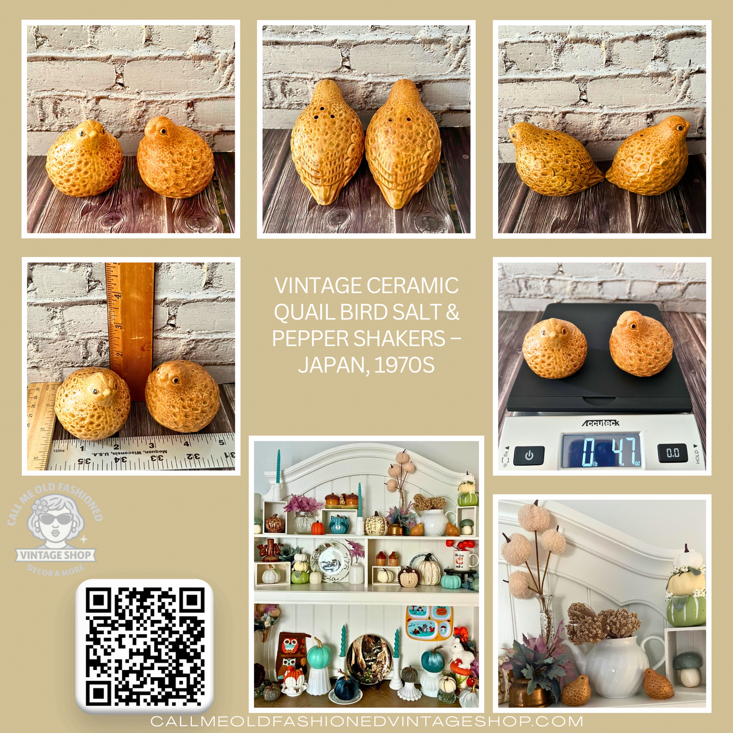 Vintage Ceramic Quail Bird Salt & Pepper Shakers – Japan, 1970s