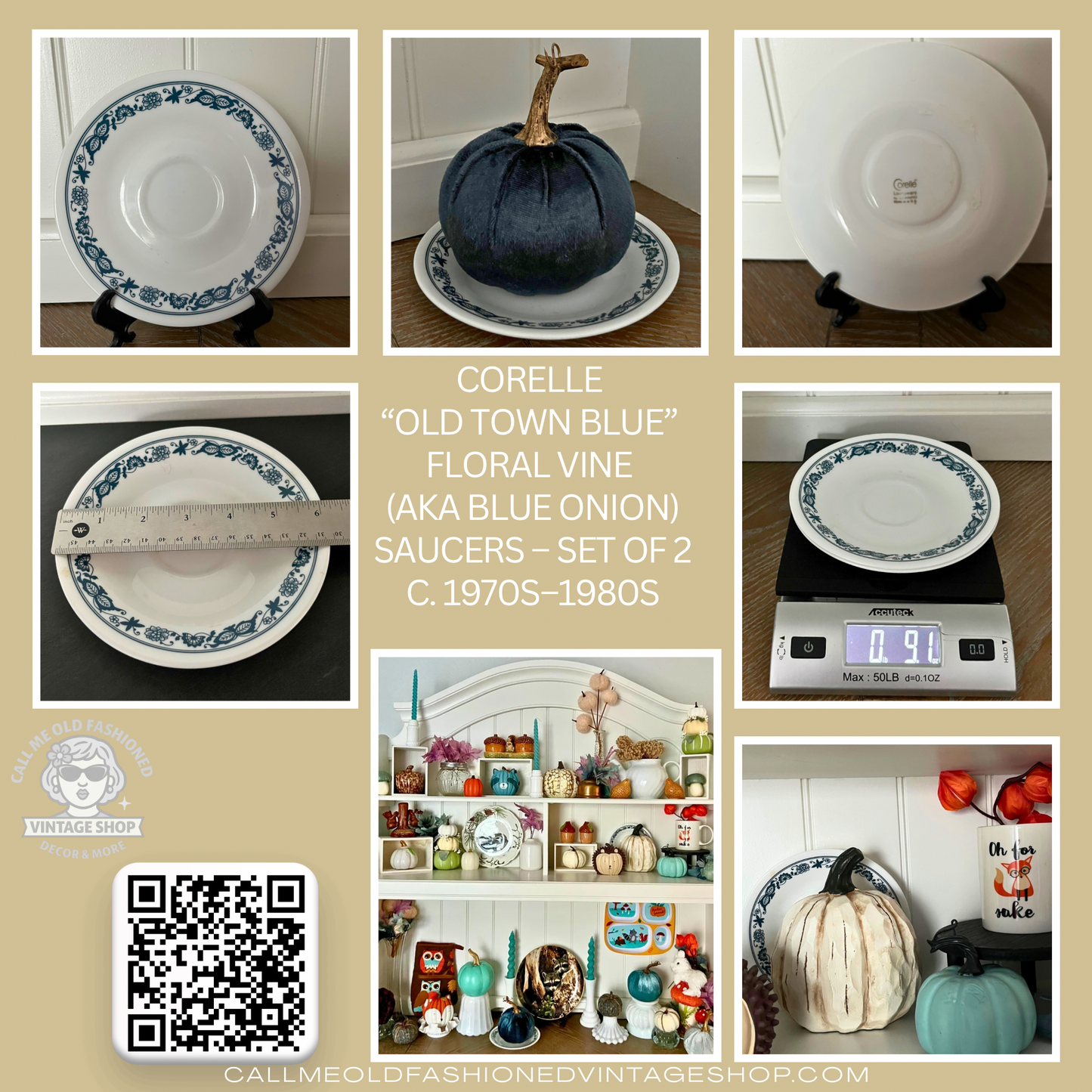 Corelle “Old Town Blue” Floral Vine )aka Blue Onion) Saucers – Set of 2 c. 1970s–1980s