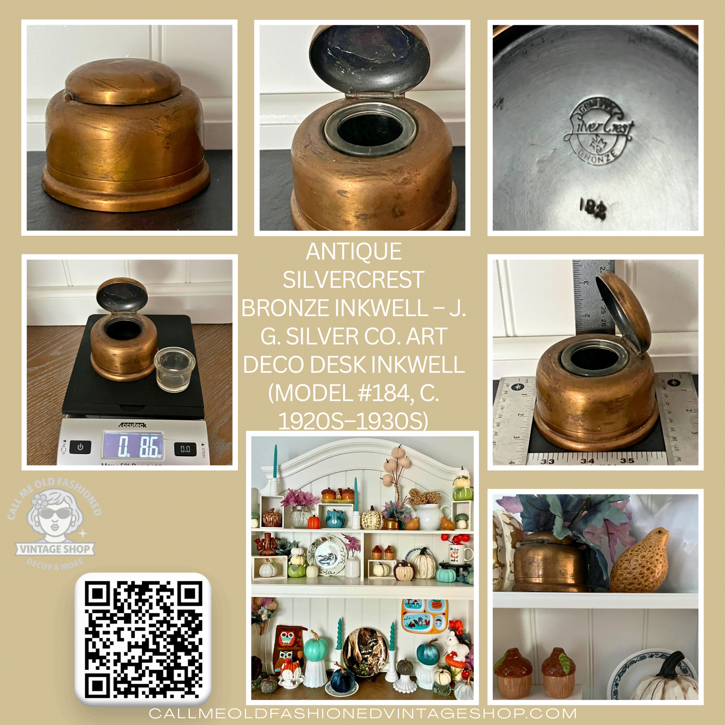 Antique SilverCrest Bronze Inkwell – J. G. Silver Co. Art Deco Desk Inkwell (Model #184, c. 1920s)