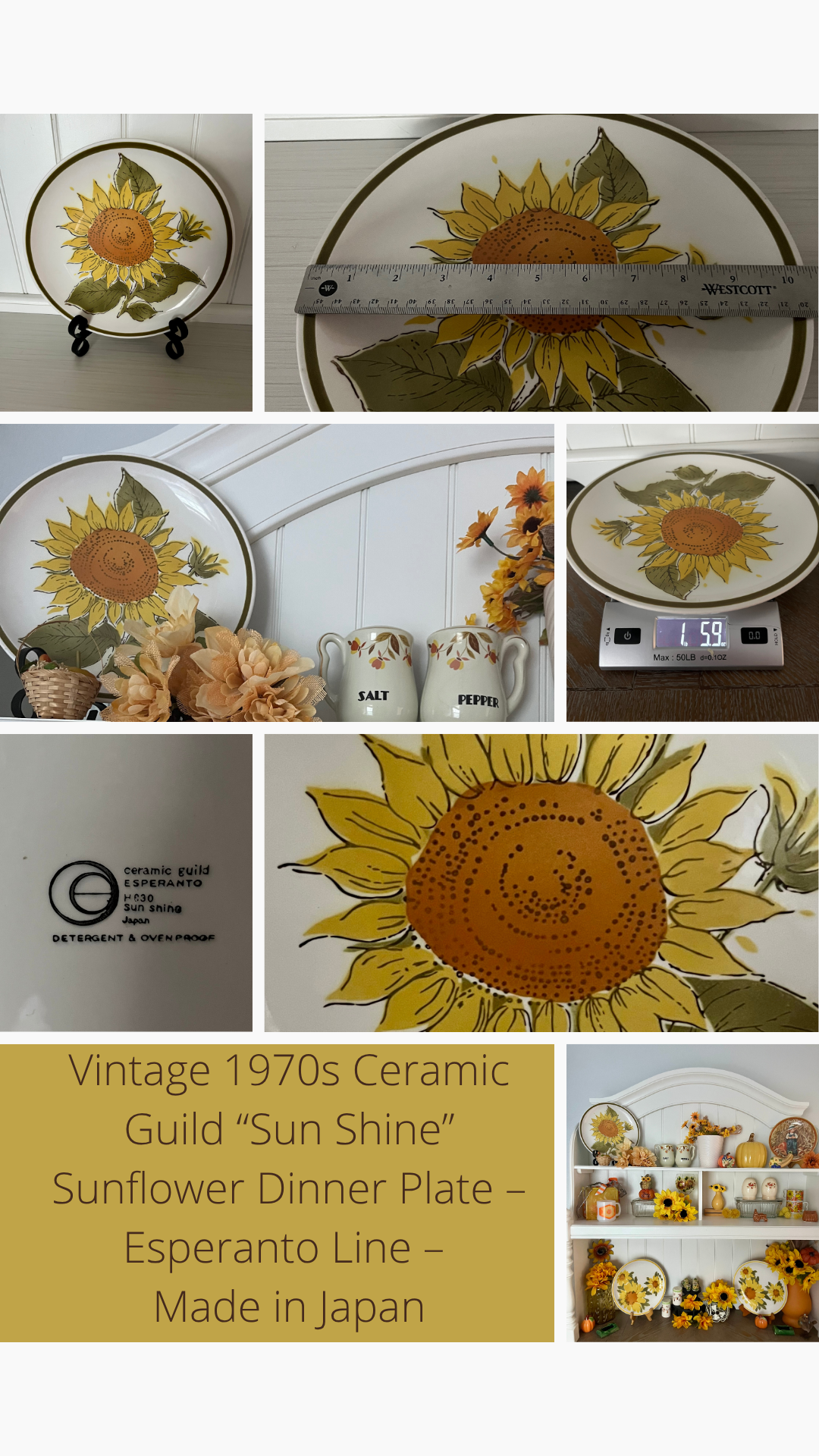 Vintage 1970s Ceramic Guild “Sun Shine” Sunflower Dinner Plate – Esperanto Line –