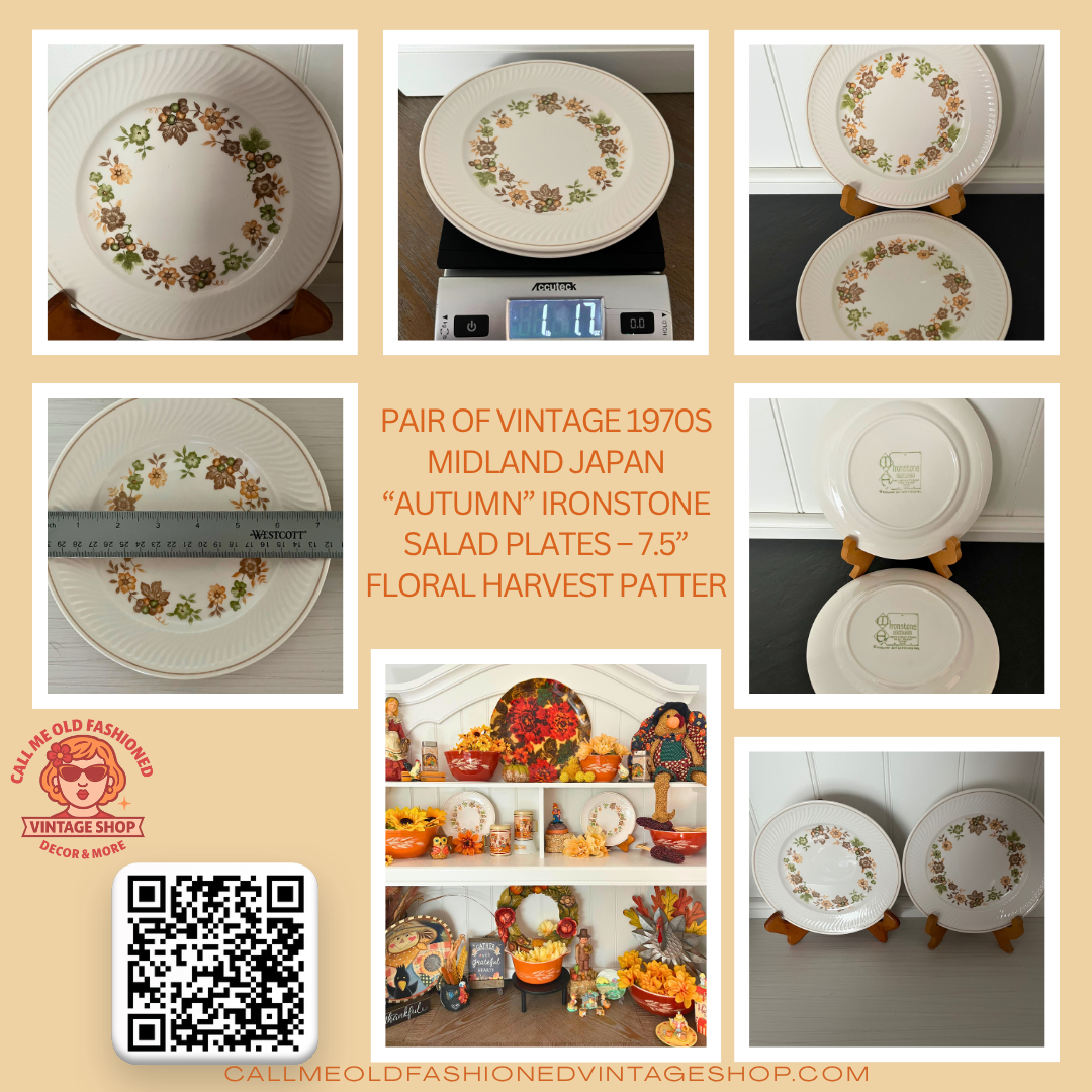 Pair of Vintage 1970s Midland Japan “Autumn” Ironstone Salad Plates – 7.5” Floral Harvest Pattern