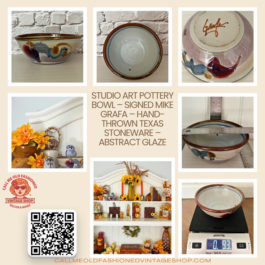 Studio Art Pottery Bowl – Signed Mike Grafa – Hand-Thrown Texas Stoneware – Abstract Glaze – 1990s–2000s
