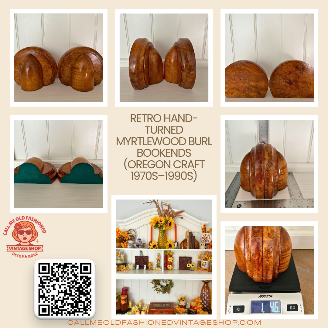 Retro Hand-Turned Myrtlewood Burl Bookends (Oregon Craft, 1970s–1990s)