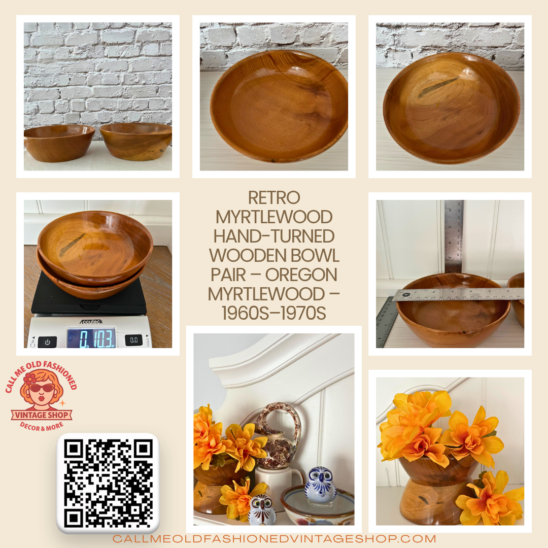 Retro Myrtlewood Hand-Turned Wooden Bowl Pair – Oregon Myrtlewood – 1960s–1970s