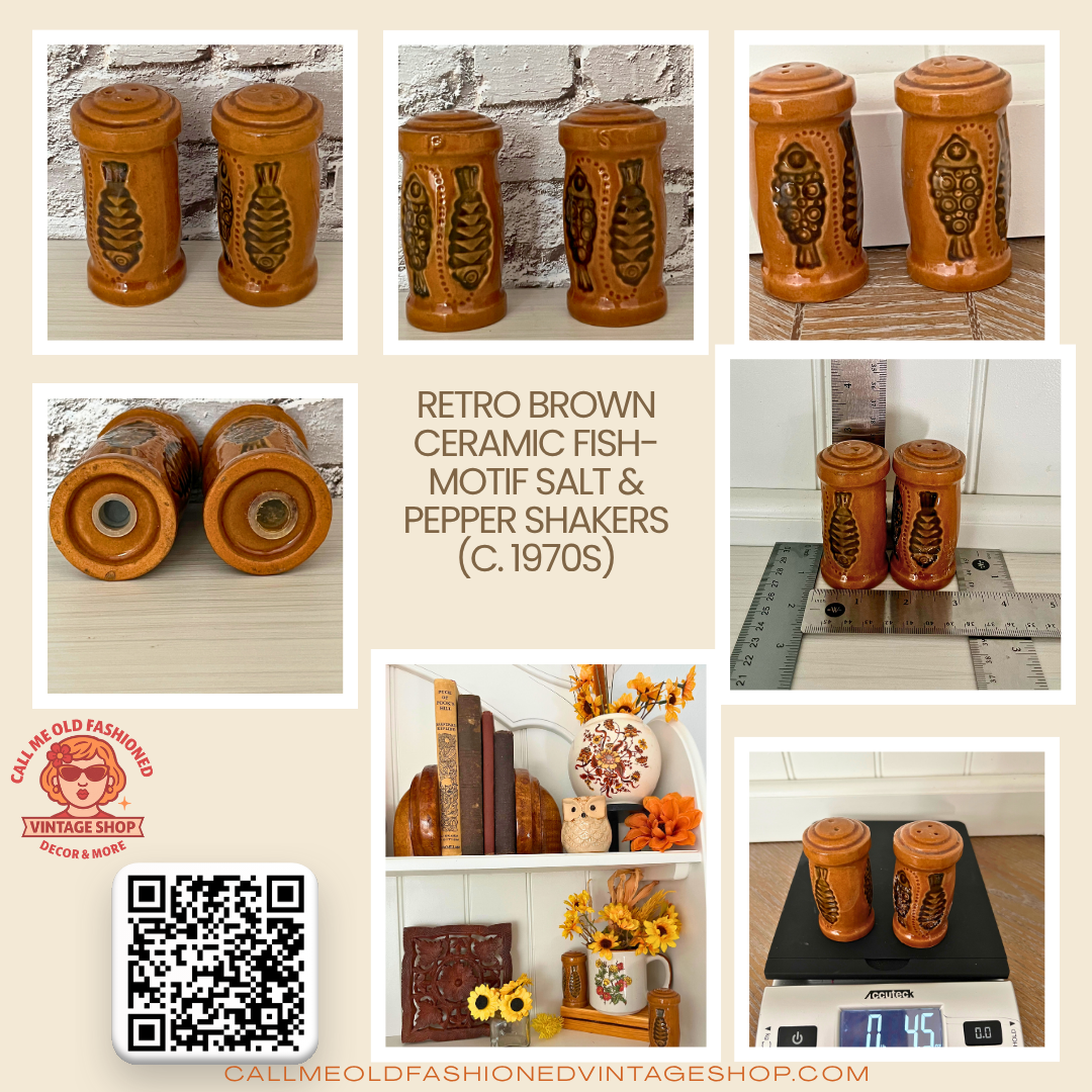 Retro Brown Ceramic Fish-Motif Salt & Pepper Shakers (c. 1970s)