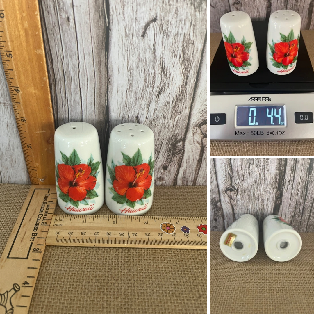 Vintage 1970’s Hawaiian Bright Hibiscus Flower Salt & Pepper Shaker Set