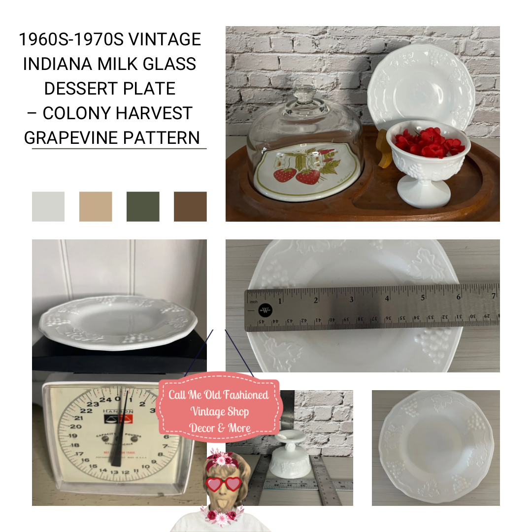Vintage Indiana Glass “Harvest” Milk Glass Sherbet & Dessert Dish —2 Sets — Grapes & Leaves Pattern (1950s–1980s)