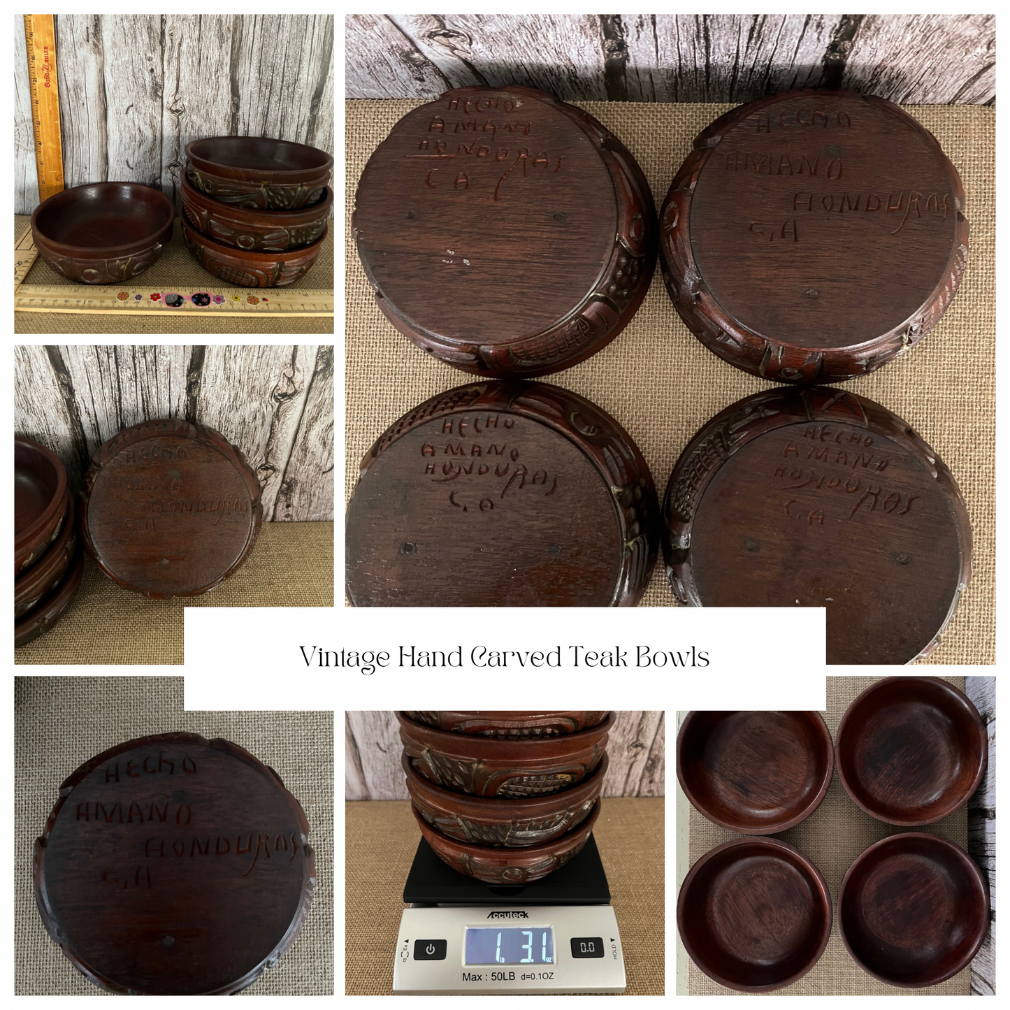 Hand Carved Vintage Teak Wood Bowls Set of 4 - Aloha Tiki Islands Fusion Theme | Mid-Century Modern Artisan Craft