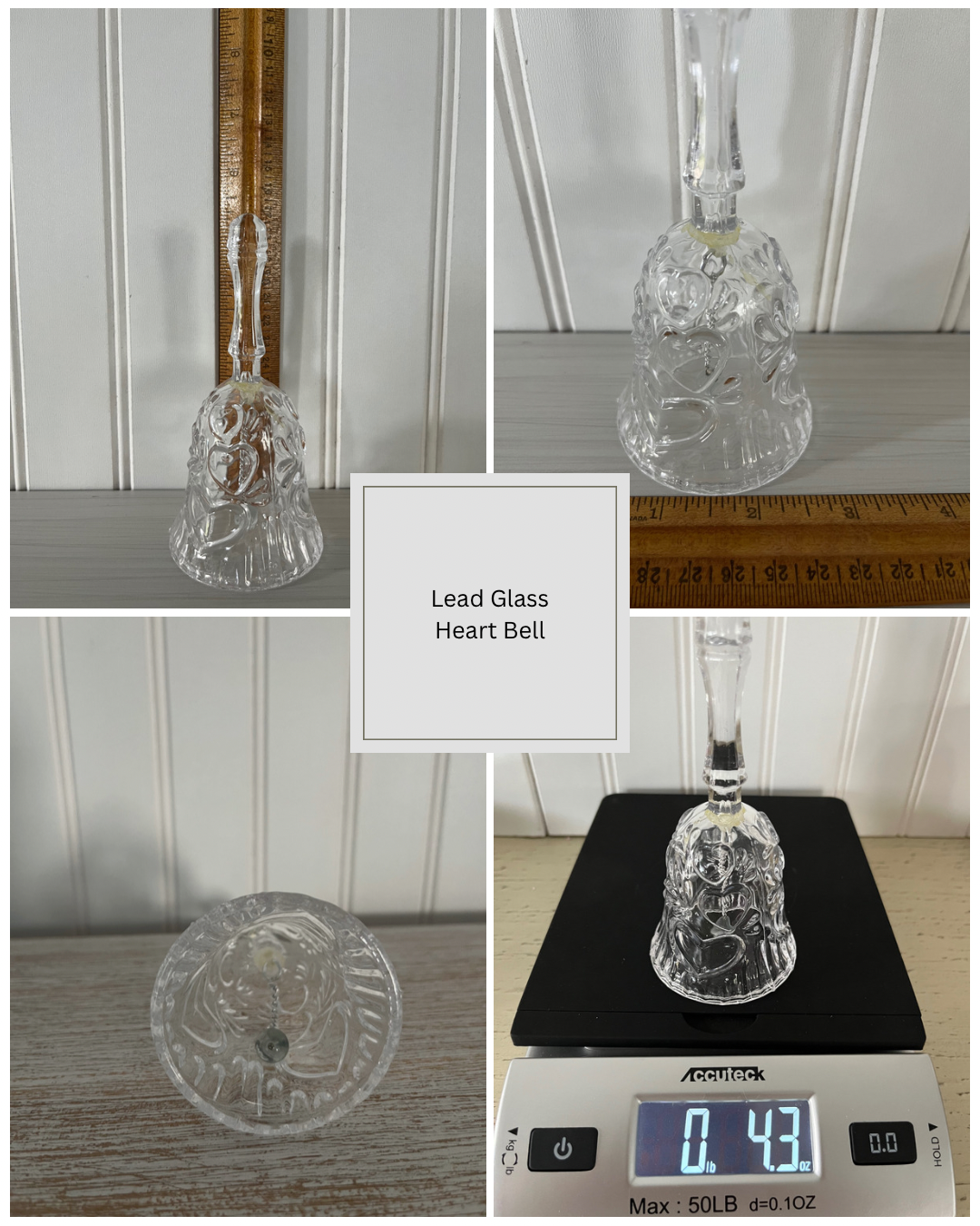Elegant Clear glass Lead Crystal Bell with Heart Design