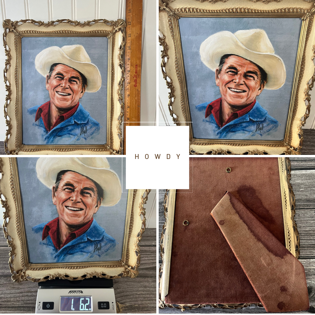 Vintage Print of Ronald Reagan in Stetson Cowboy Hat at Rancho Del Cielo, 1976 in Vintage Frame