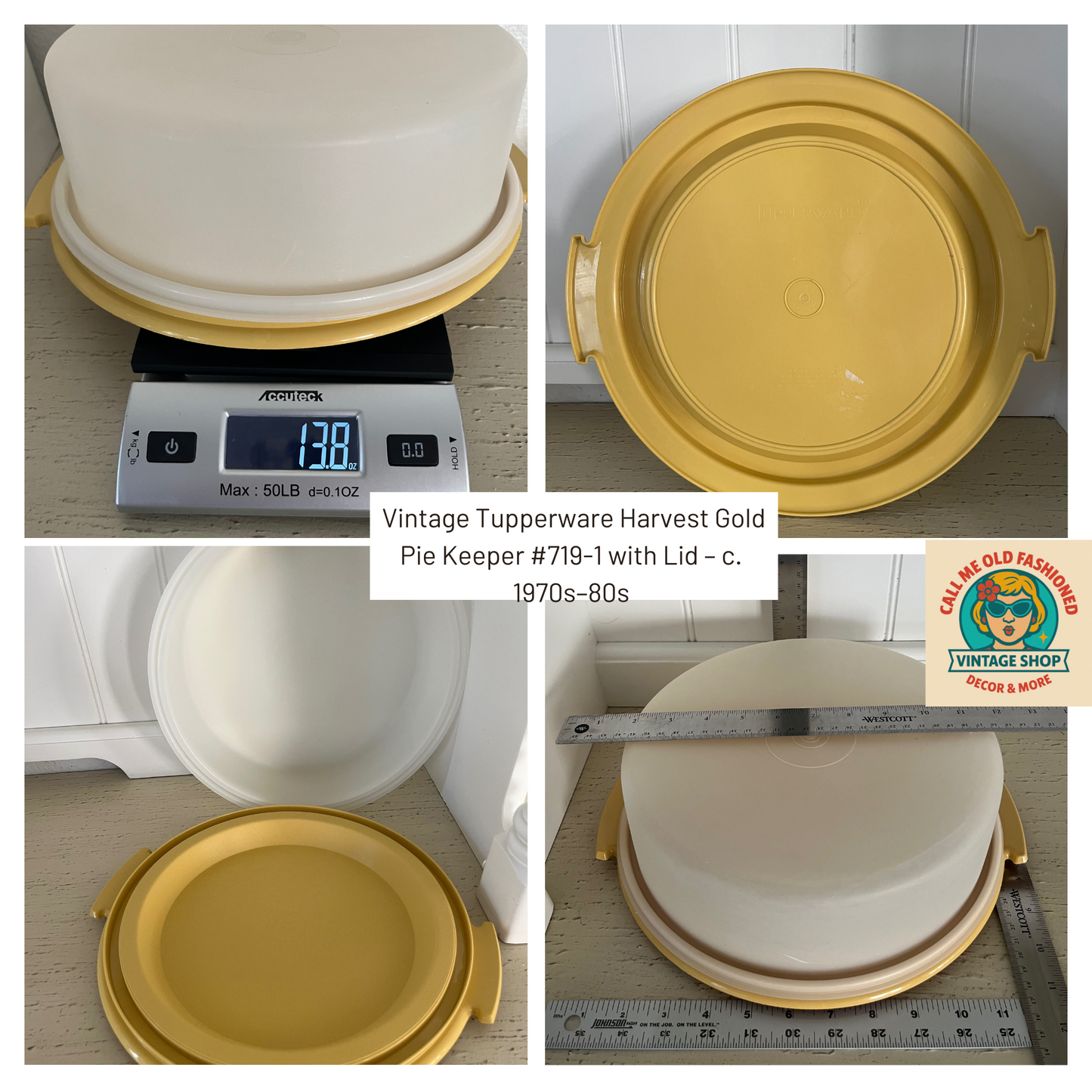 Vintage Tupperware Harvest Gold Pie Keeper #719-1 with Lid – c. 1970s–80s