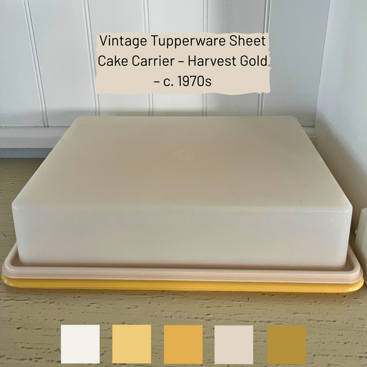 Vintage Tupperware Sheet Cake Carrier – Harvest Gold – c. 1970s
