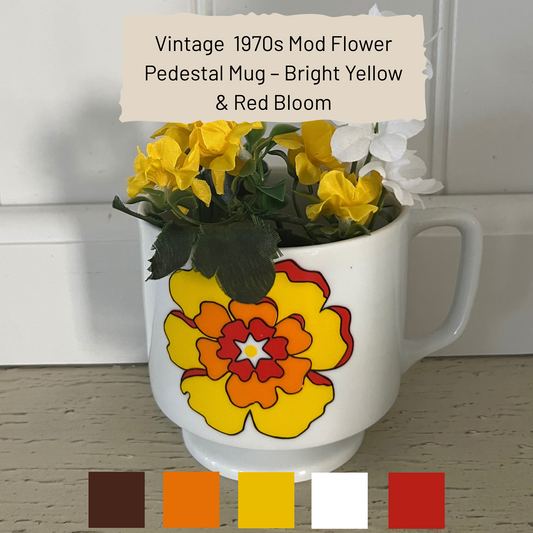 Vintage  1970s Mod Flower Pedestal Mug – Bright Yellow & Red Bloom
