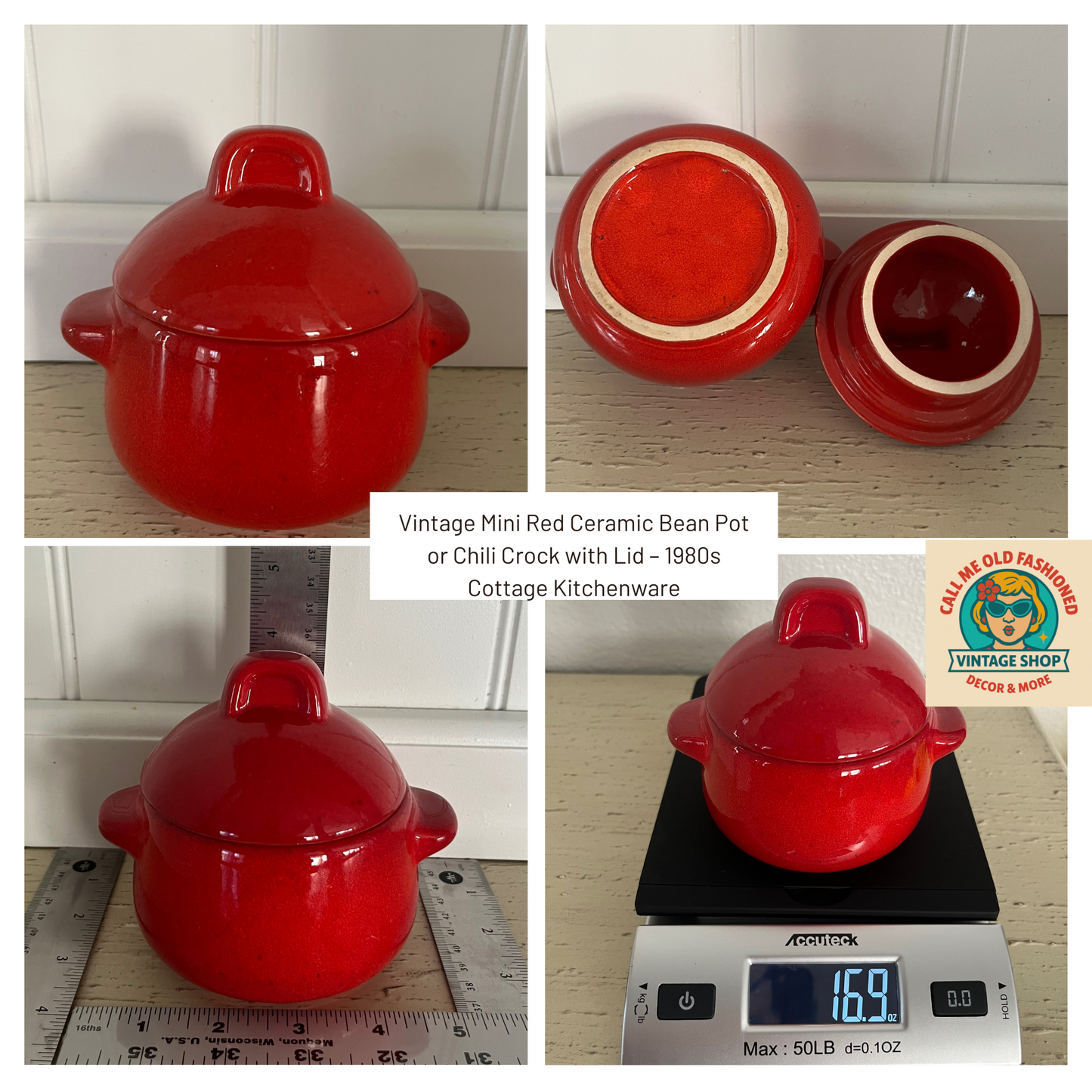 Vintage Mini Red Ceramic Bean Pot or Chili Crock with Lid – 1980s Cottage Kitchenware