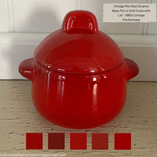 Vintage Mini Red Ceramic Bean Pot or Chili Crock with Lid – 1980s Cottage Kitchenware