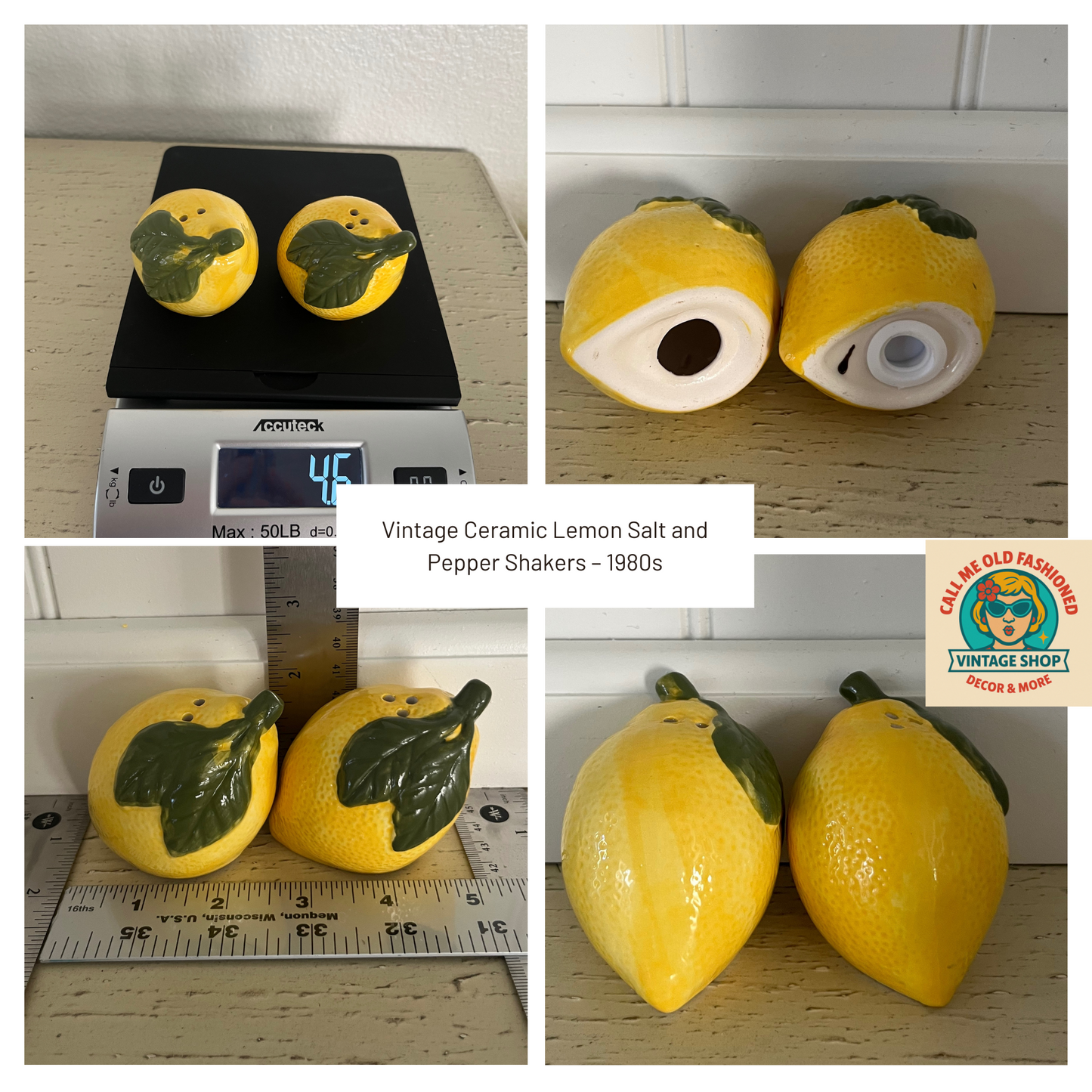 Vintage Ceramic Lemon Salt and Pepper Shakers – 1980s