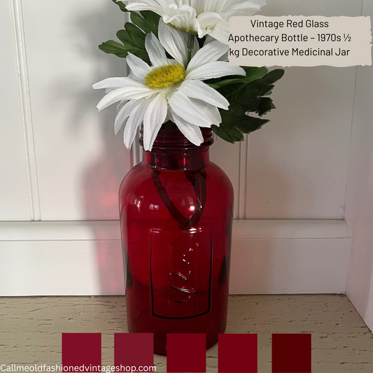 Vintage Ruby Red Glass Apothecary Bottle – 1970s ½ kg Decorative Medicinal Jar