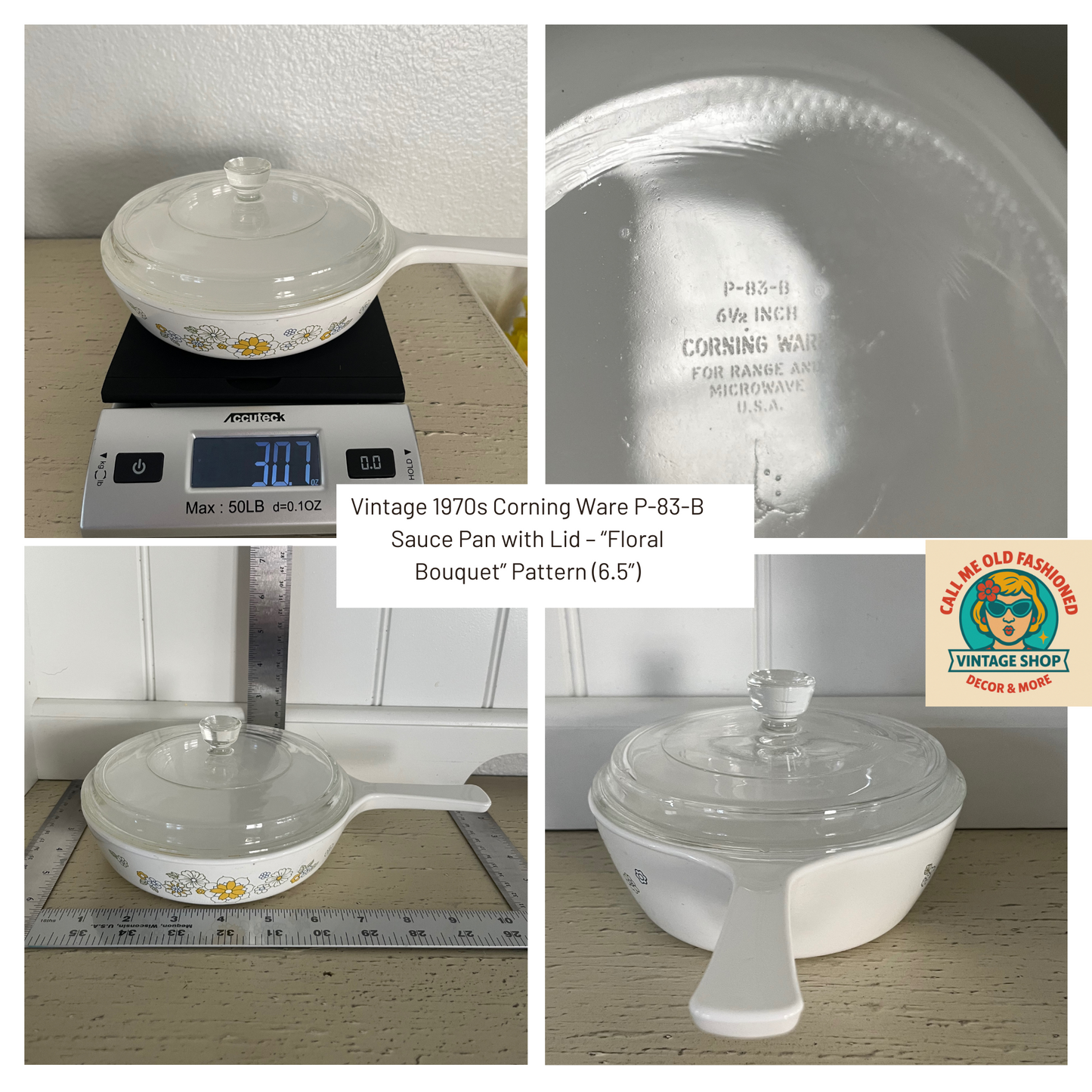 Vintage 1970s Corning Ware P-83-B Sauce Pan with Lid – “Floral Bouquet” Pattern (6.5”)