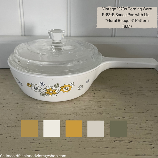 Vintage 1970s Corning Ware P-83-B Sauce Pan with Lid – “Floral Bouquet” Pattern (6.5”)