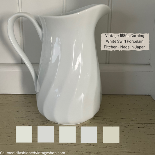 Vintage 1980s Corning White Swirl Porcelain Jug Pitcher –