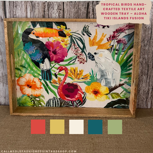 Tropical Birds Hand-Crafted Mixed Media Wooden Tray – Aloha Tiki Tiki Islands Fusion Theme
