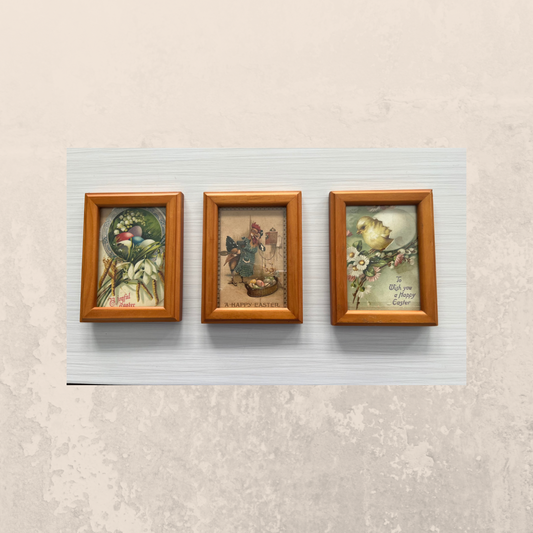 Charming Antique Easter Postcards in Vintage Wood Frames - Set of 3