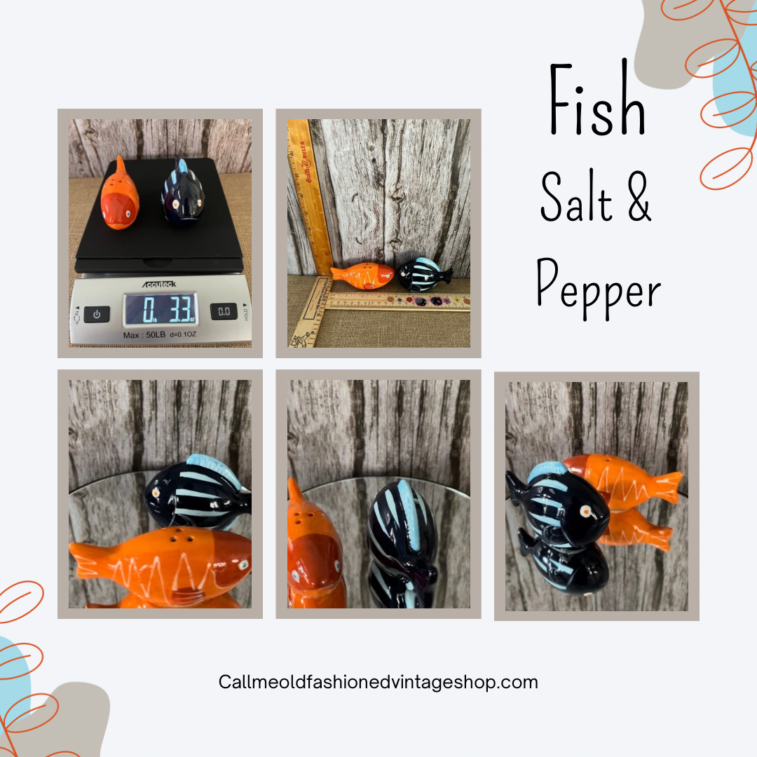 Beautiful Whimsical Bright Orange & Blue Fish Salt & Pepper Shakers,