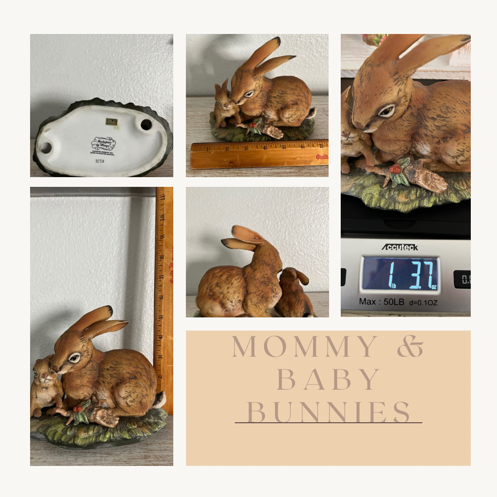 Vintage Masterpiece by HOMCO: Rabbit & Baby Kit Bunny Porcelain Figurine