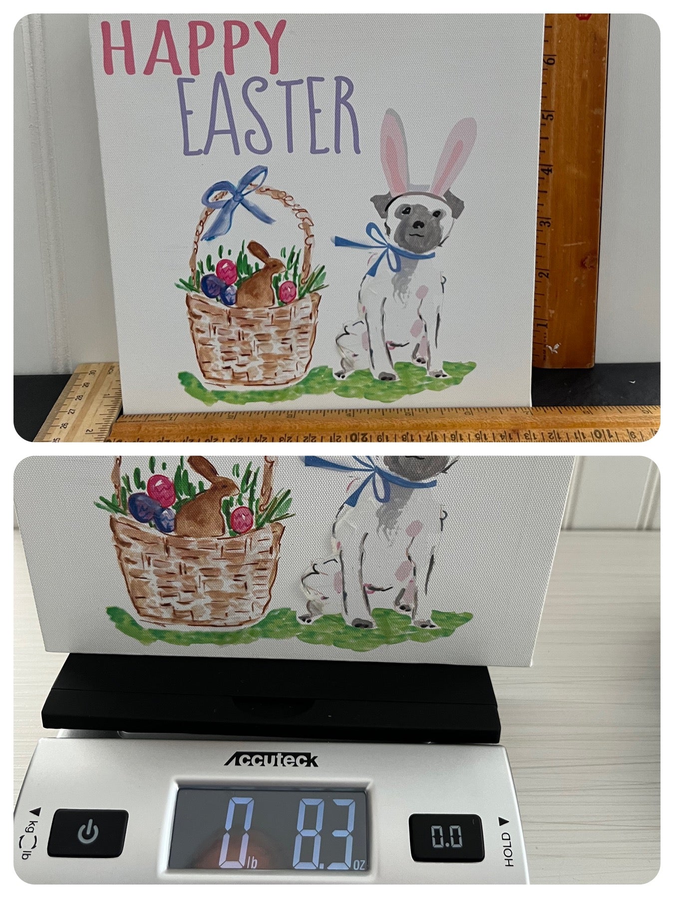 Happy Easter Small Wall Canvas Print - Dog with Bunny Ear